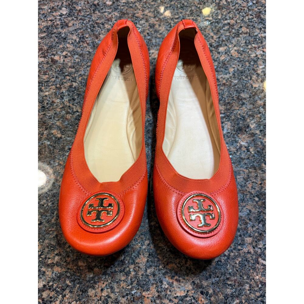 Tory Burch Women’s Orange Leather Round Toe Slip-On Ballet Flats Size 9 - Picture 16 of 16
